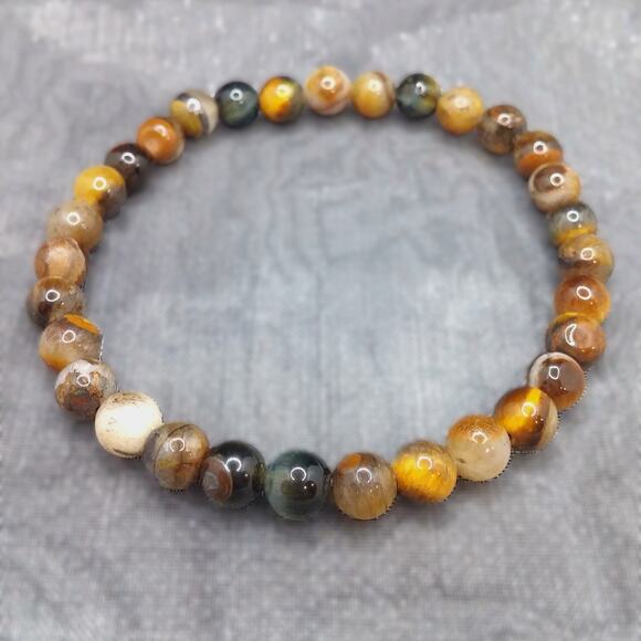 Brown Gemstone Bracelet Stretchy Artisan Earthy Agate Colors Beaded Bohemian New - Picture 3 of 9